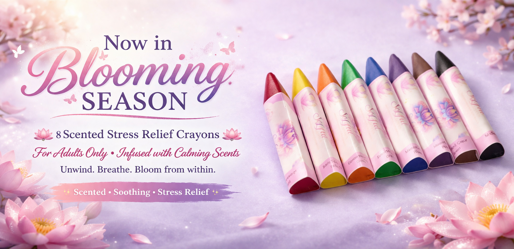 Soulful Lotus Crayons – 8 Pack | Adult Coloring & Stress Relief